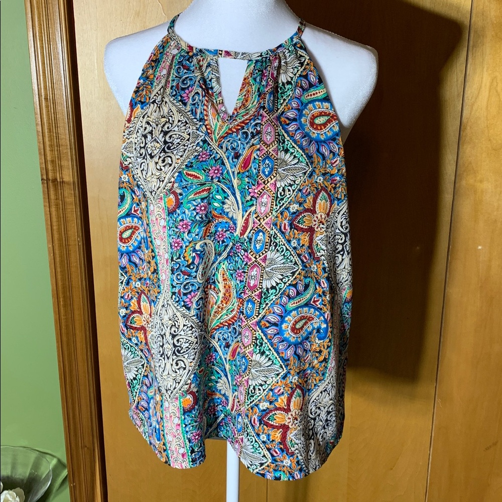 Multicolor Paisley Halter Tank Top - Sleeveless Summer Tee